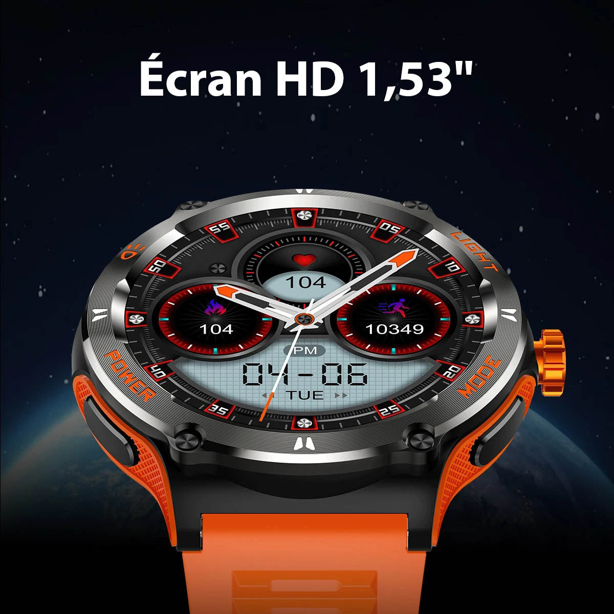 Montre Sport Connectée pour Homme avec Écran HD Torche LED et Boussole