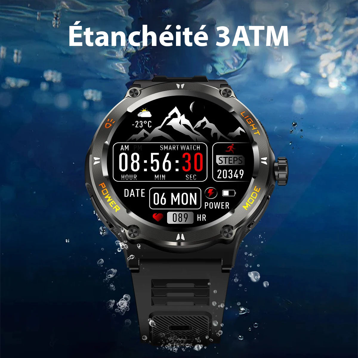 Montre Sport Connectée pour Homme avec Écran HD Torche LED et Boussole