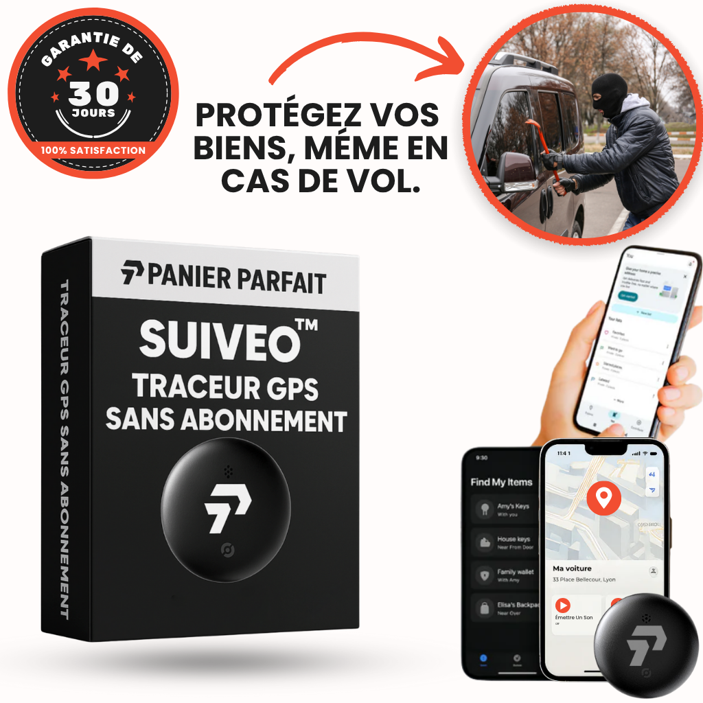 Suiveo™ – Traceur GPS Sans Abonnement, Compatible Android & iOS
