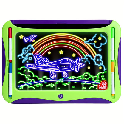 Tablette à Dessin LED pour Enfants 3+ | Planche Lumineuse avec Cartes Double Face et Stylos Lumineux | Jouet Créatif et Éducatif, Cadeau d'Anniversaire ou Noël - Vert et Rouge Rose