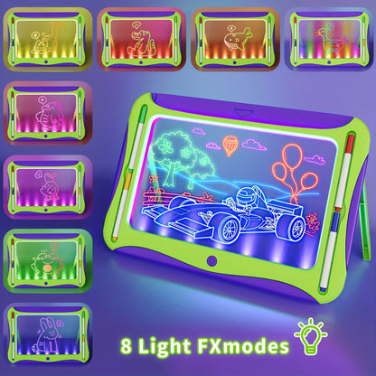 Tablette à Dessin LED pour Enfants 3+ | Planche Lumineuse avec Cartes Double Face et Stylos Lumineux | Jouet Créatif et Éducatif, Cadeau d'Anniversaire ou Noël - Vert et Rouge Rose