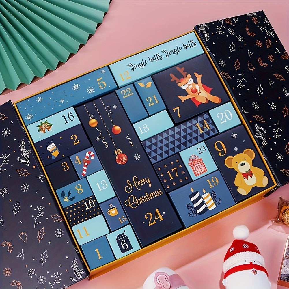 Calendrier de l’Avent de Noël 25 Pièces 2024 | Boîte Cadeau Réutilisable en Bois et Carton, Compte à Rebours de 24 Jours, Décor Festif pour Maison & Cuisine