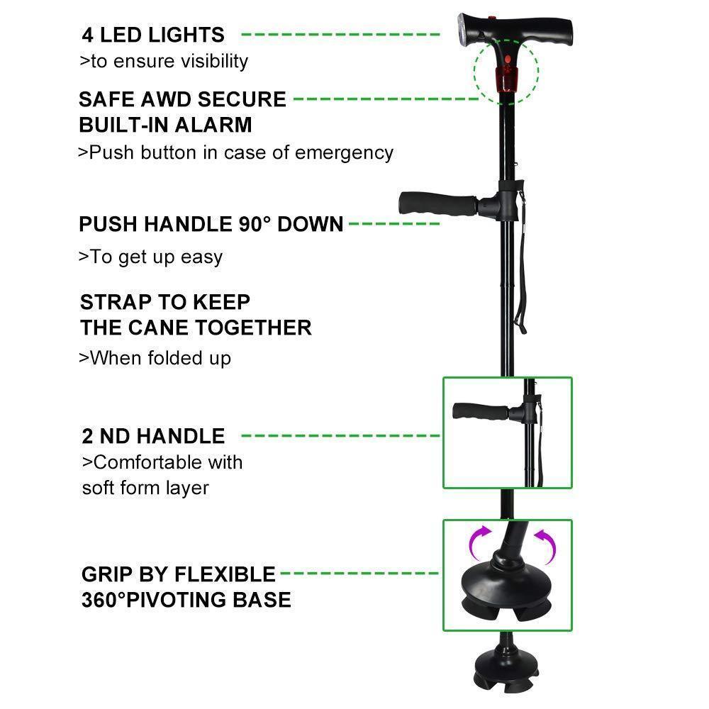 Canne De Marche Pliante Autonome Avec 6 Lampes Del