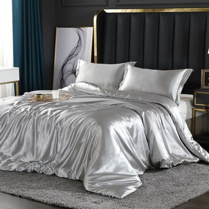 Luxe Set (4 pièces) en Satin de Soie - Housse de Couette, 2 Taies d’Oreiller et Drap