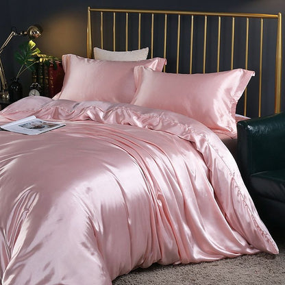 Luxe Set (4 pièces) en Satin de Soie - Housse de Couette, 2 Taies d’Oreiller et Drap