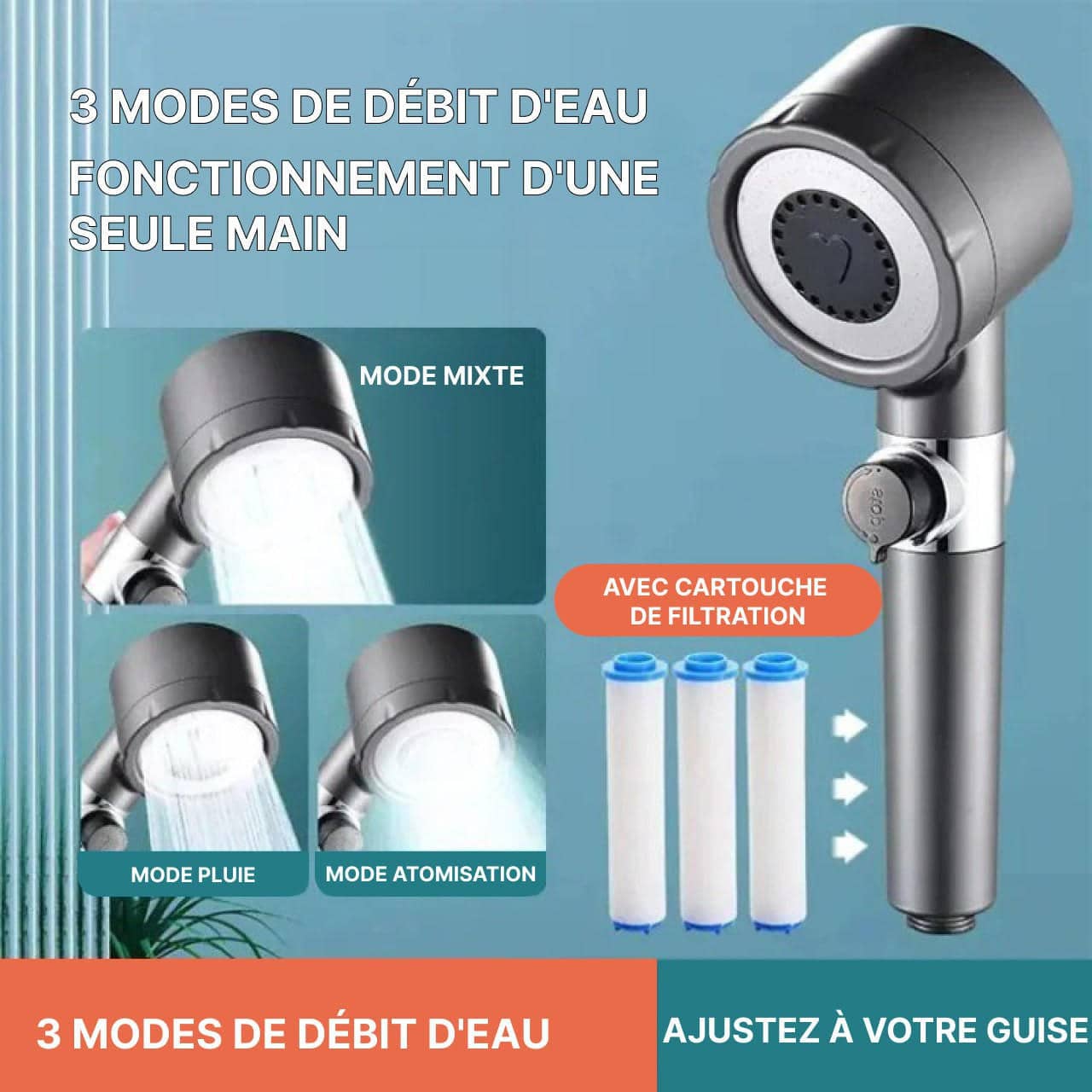 Pommeau de Douche économique Haute Pression 4 En 1